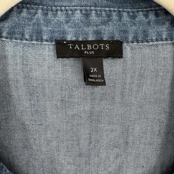 Talbots Shirt 2x blue white ombre chambray button up coastal beachy plus office - Picture 2 of 5